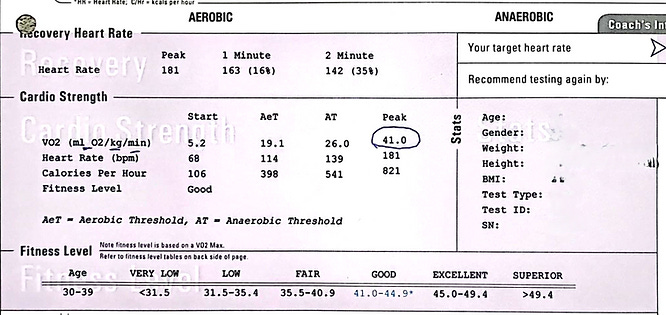 VO2 max test results from 2024 as baseline