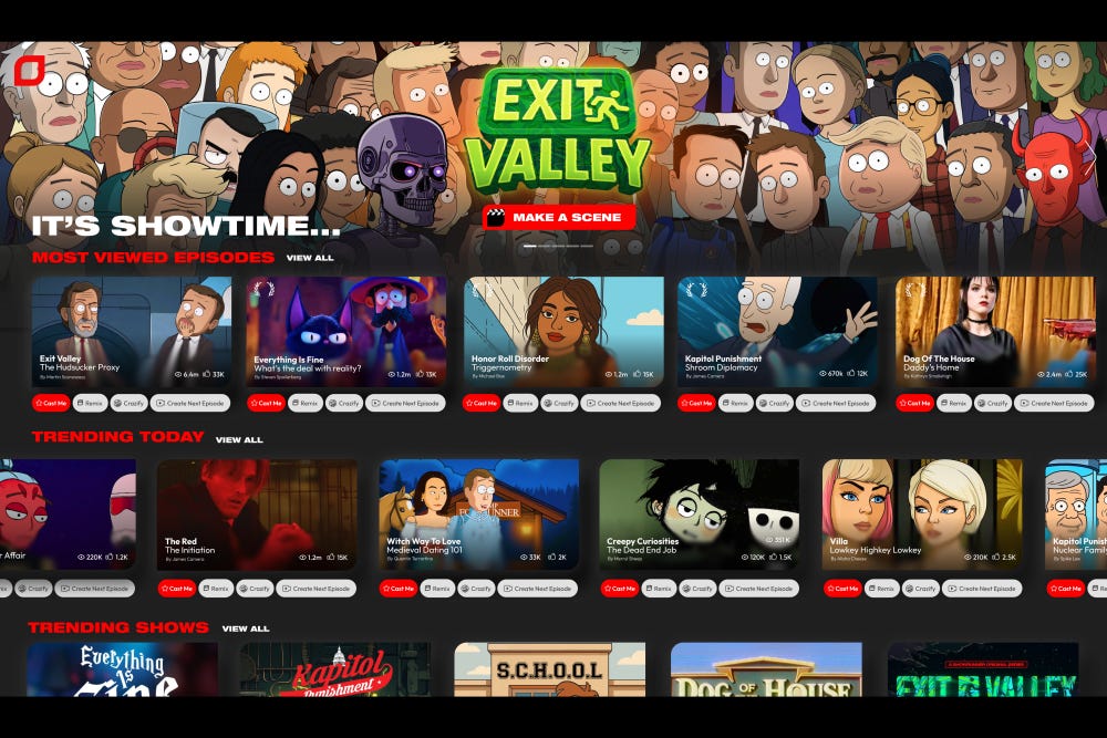 Showrunner Netflix of AI Homepage UI