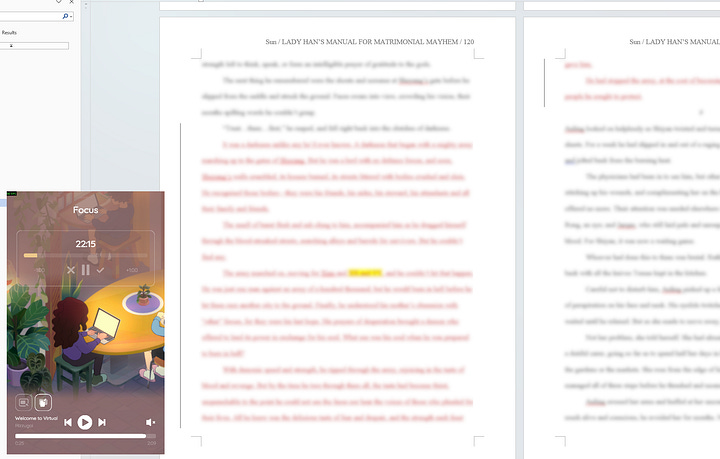 screenshots of writing with Virtual Cottage 2