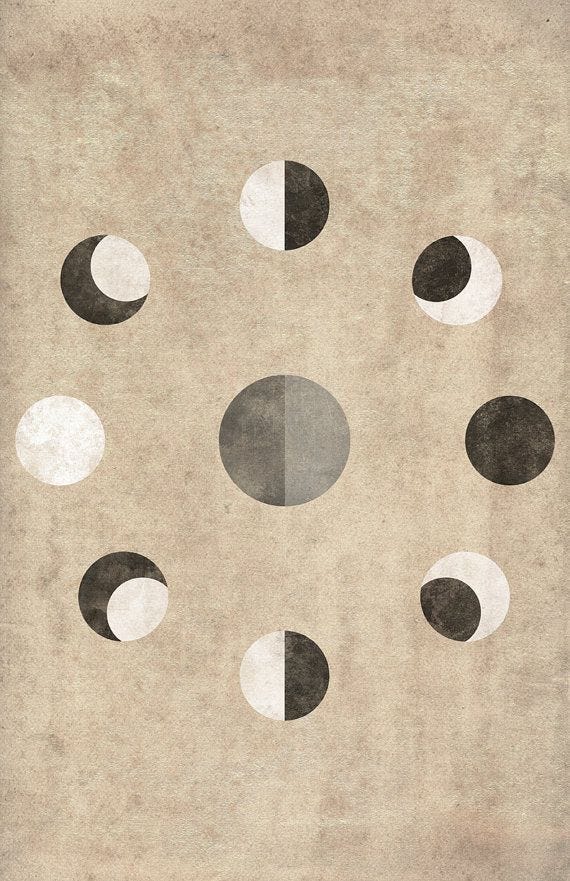 This may contain: an abstract painting with black, white and grey circles on a beige paper textured background