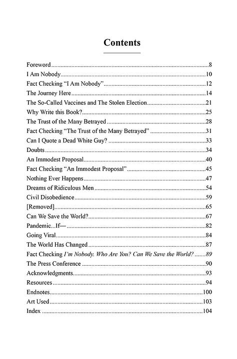 Sample pages from the new book, I'm Nobody. Who Are You? Can We Save the World?