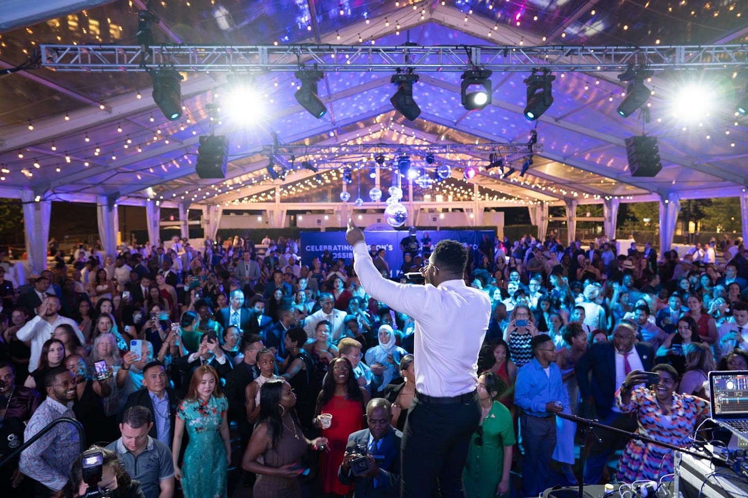 A picture from the stage at the Inauguration Block Party as DJ Super Smash Bros sang to the crowd