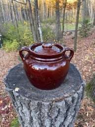 Vintage Stoneware Bean Pot Dark Brown Glazed With Lid 2 Quart - Etsy