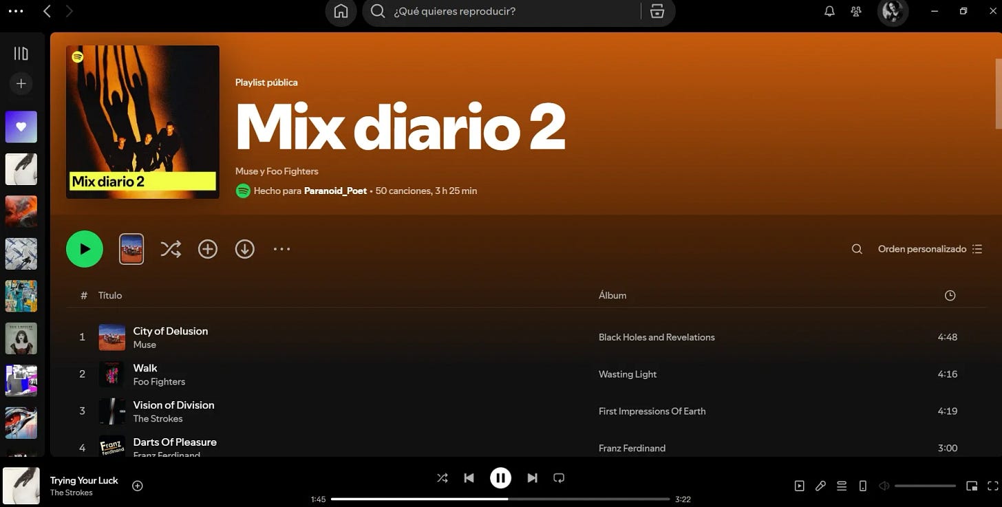 Mix diario #2 del domingo 29 de julio. Muse es la banda de portada. Captura de pantalla.