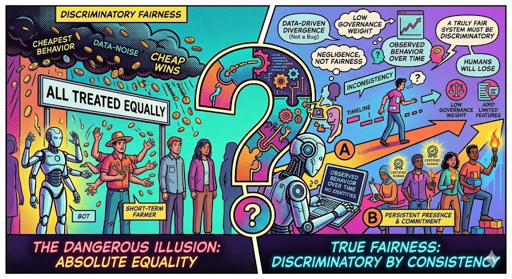 Absolute equality rewards the cheapest behavior.