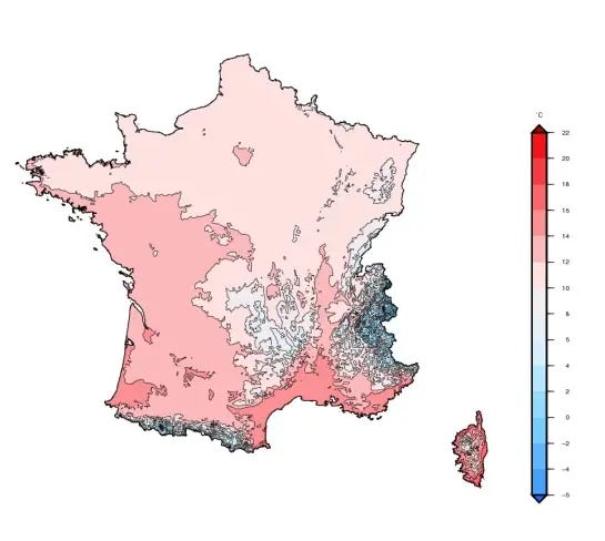 Annual Average Temperature in France (1991 - 2020)