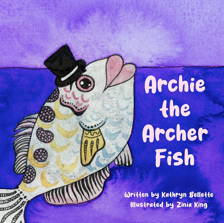 Front cover of a children's book called archie the archer fish and a book about Puddle Jumpers