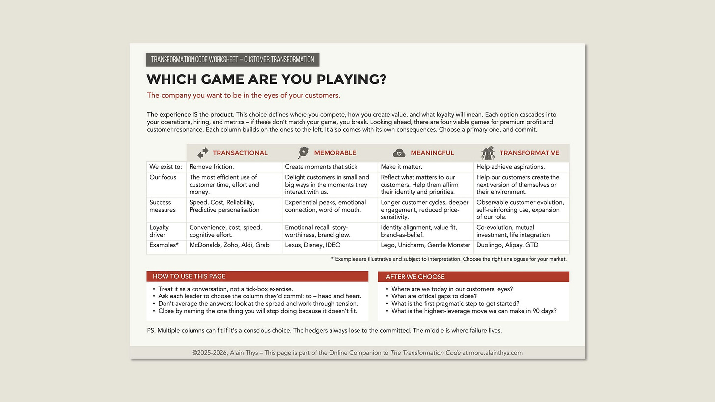The four games to play the Experience & Transformation Economy.