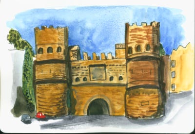 urban sketch of a building in Italy