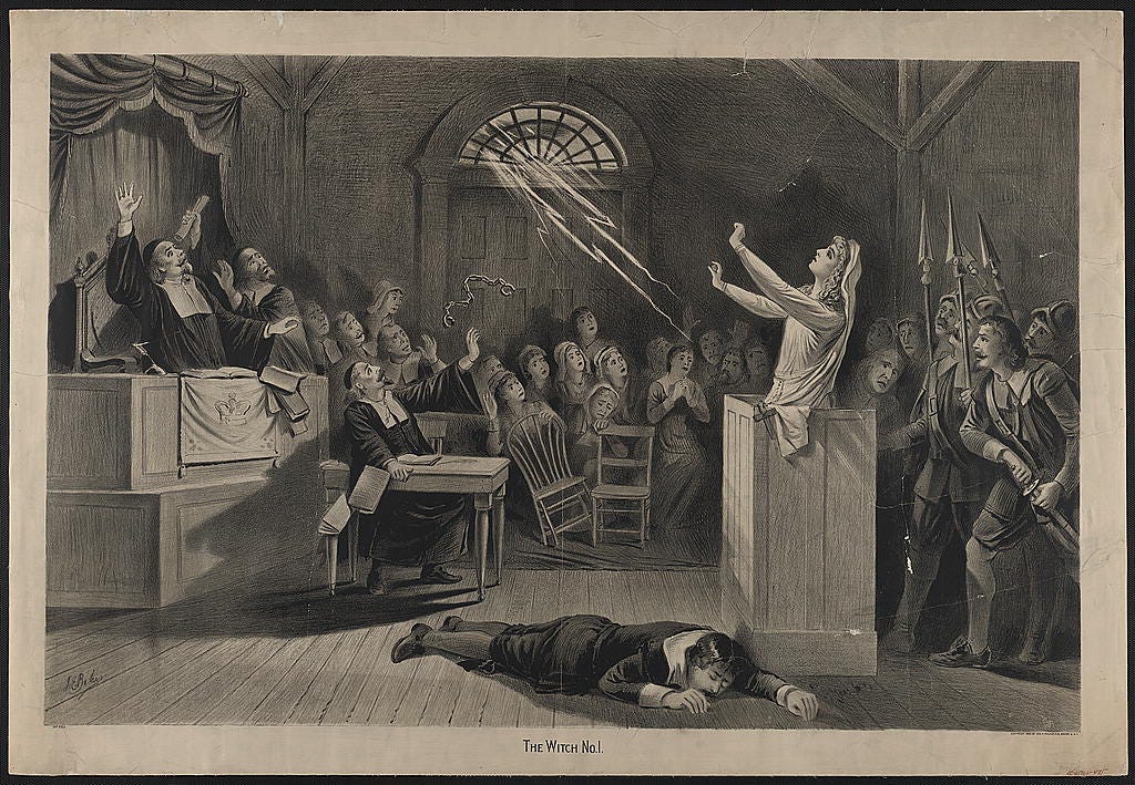 Illustration of a woman in the right at a podium pointing towards the ceiling with lightning appearing and a crowd of people cowering and pointing.