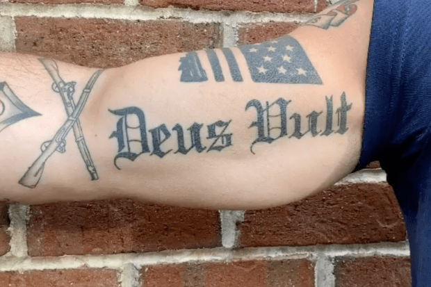 Hegseth posted an image of his 'Deus Vult' tattoo on his Instagram account. Hegseth posted an image of his 'Deus Vult' tattoo on his Instagram account.