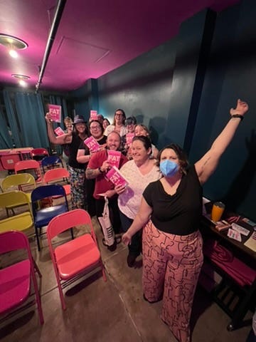 Various photos of Lauren at Because Fat Girl book events.