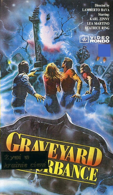 Poster of Graveyard Disturbance; screenshot of Parks and Rec; Red Wine + Root Beer