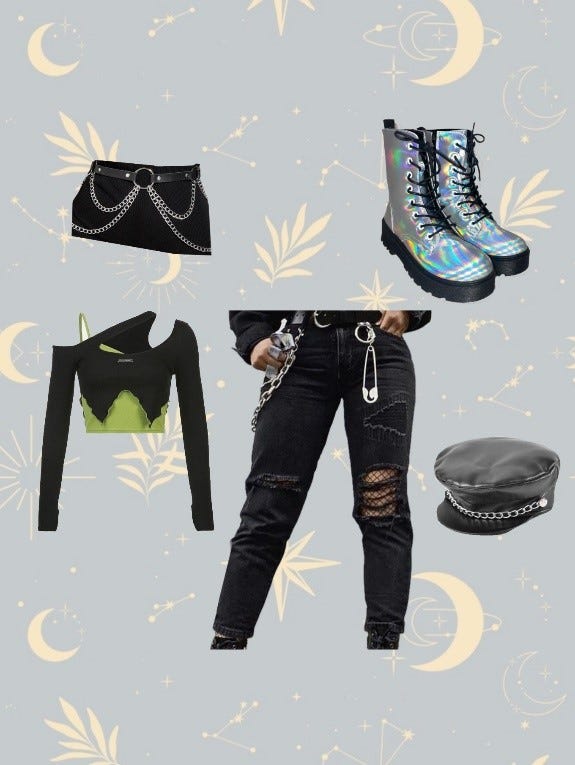 A collage of a person's outfit

Description automatically generated