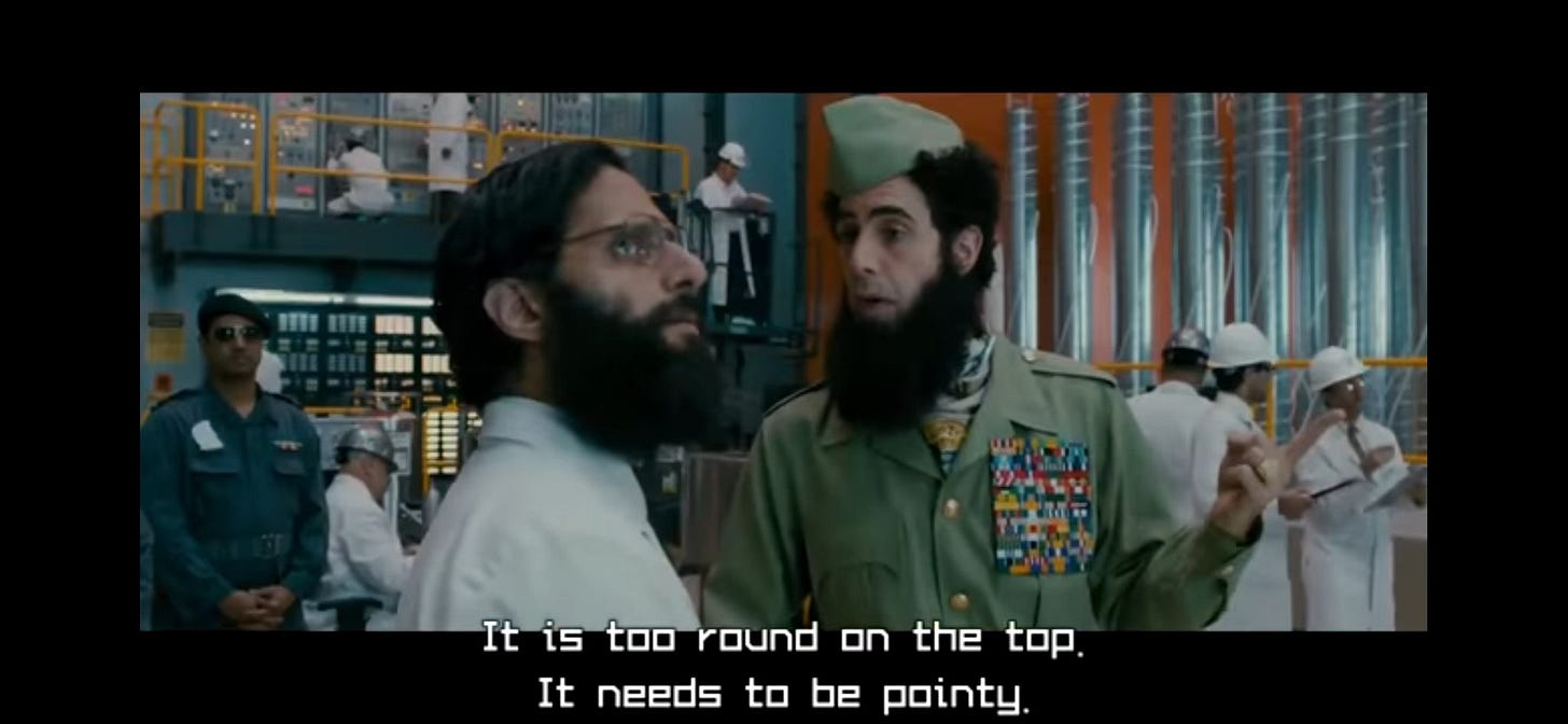 Strlrdcf on X: "Reminds me of the scene from "the dictator" movie....where  the general orders for a pointy missile #EntireCloudCover  https://t.co/9qJkMFkVgf" / X