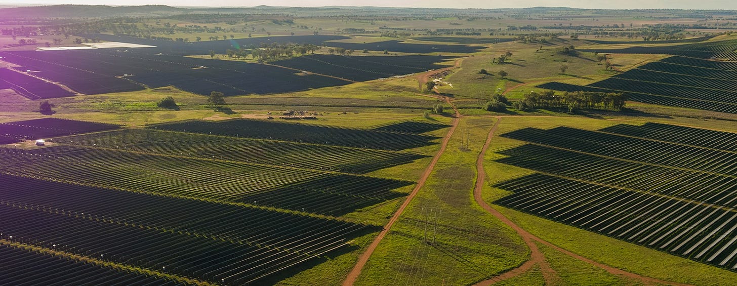 Aerial photo of the enormous Wellington North solar farm, stretching towards the horizon