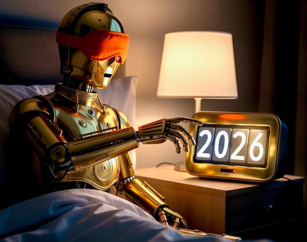 A robot with blindfolds on his hand and a clock

AI-generated content may be incorrect.