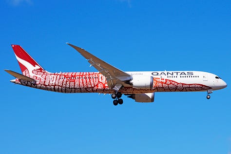 By Mitchul Hope - Qantas – VH-ZND, CC BY 2.0, https://commons.wikimedia.org/w/index.php?curid=67353937, By Emily Kame Kngwarreye - https://gagosian.com/exhibitions/2022/emily-desert-painter-of-australia/, Fair use, https://en.wikipedia.org/w/index.php?curid=74977277