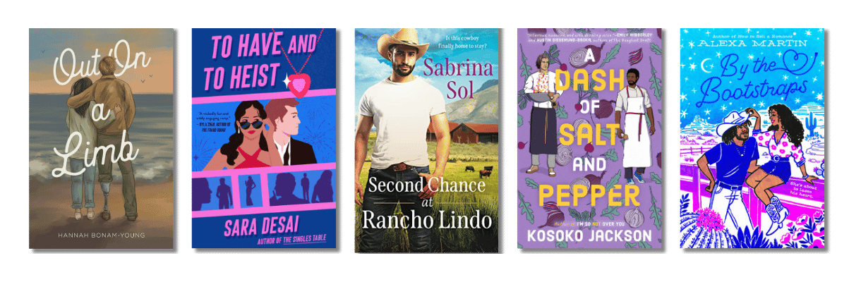 Book Recs For the Friend Who Loves A Community: Out On A Limb by Hannah Bonam-Young, To Have And To Heist by Sara Desai, Second Chance at Rancho Lindo by Sabrina Sol, A Dash of Salt and Pepper by Kosoko Jackson, By the Bootstraps by Alexa Martin