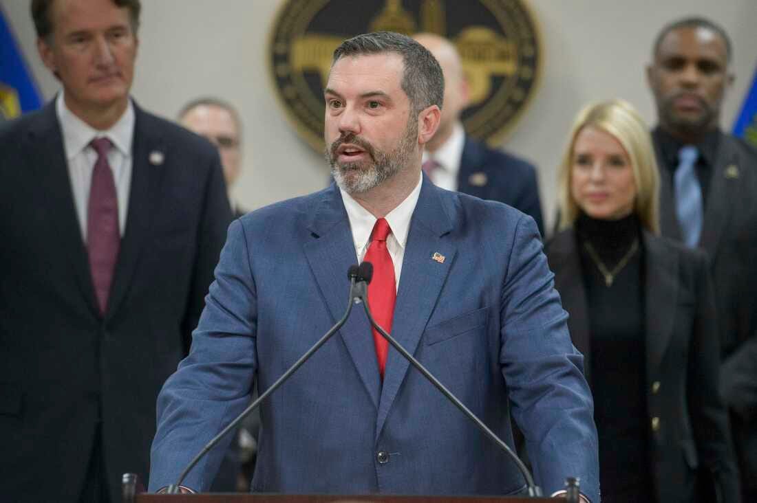 Erik Siebert, then interim U.S. Attorney for the eastern district of Virginia, speaks at a news conference on March 27 at an FBI field office in Manassas, Va.