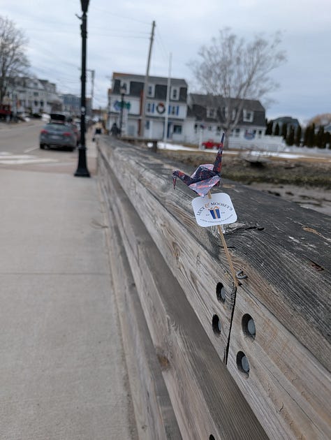 connecting the dots between yoga with Freya and giving away cranes on a stick