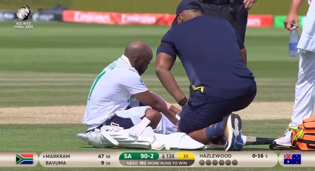 CricTracker on X: "Temba Bavuma appeared to have a hamstring injury.  https://t.co/tmnrvfGcFr" / X