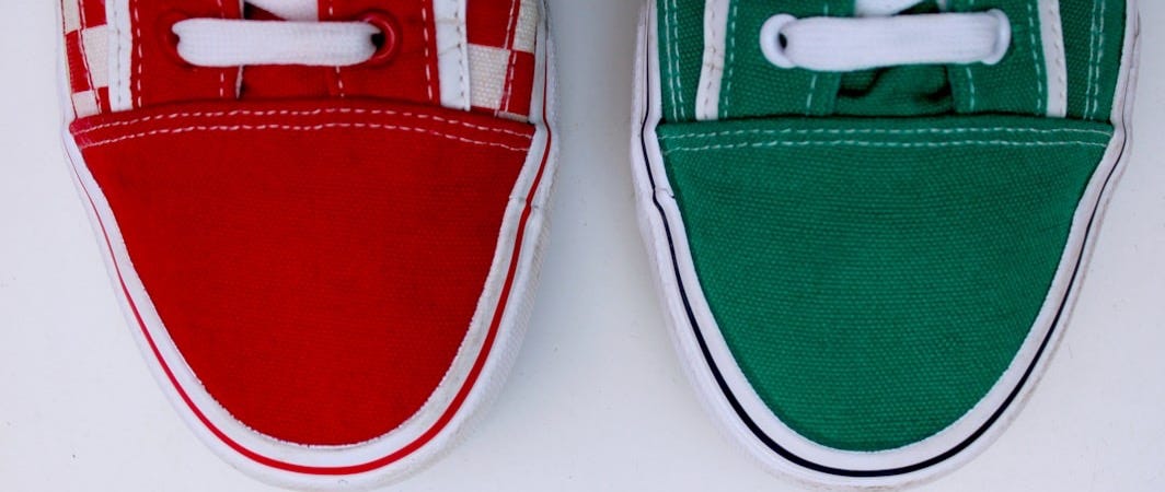 red and green slip on shoes