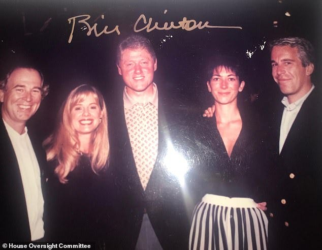 Bill Clinton (center) poses with Ghislaine Maxwell and Epstein at an undated event Bill Clinton (center) poses with Ghislaine Maxwell and Epstein at an undated event