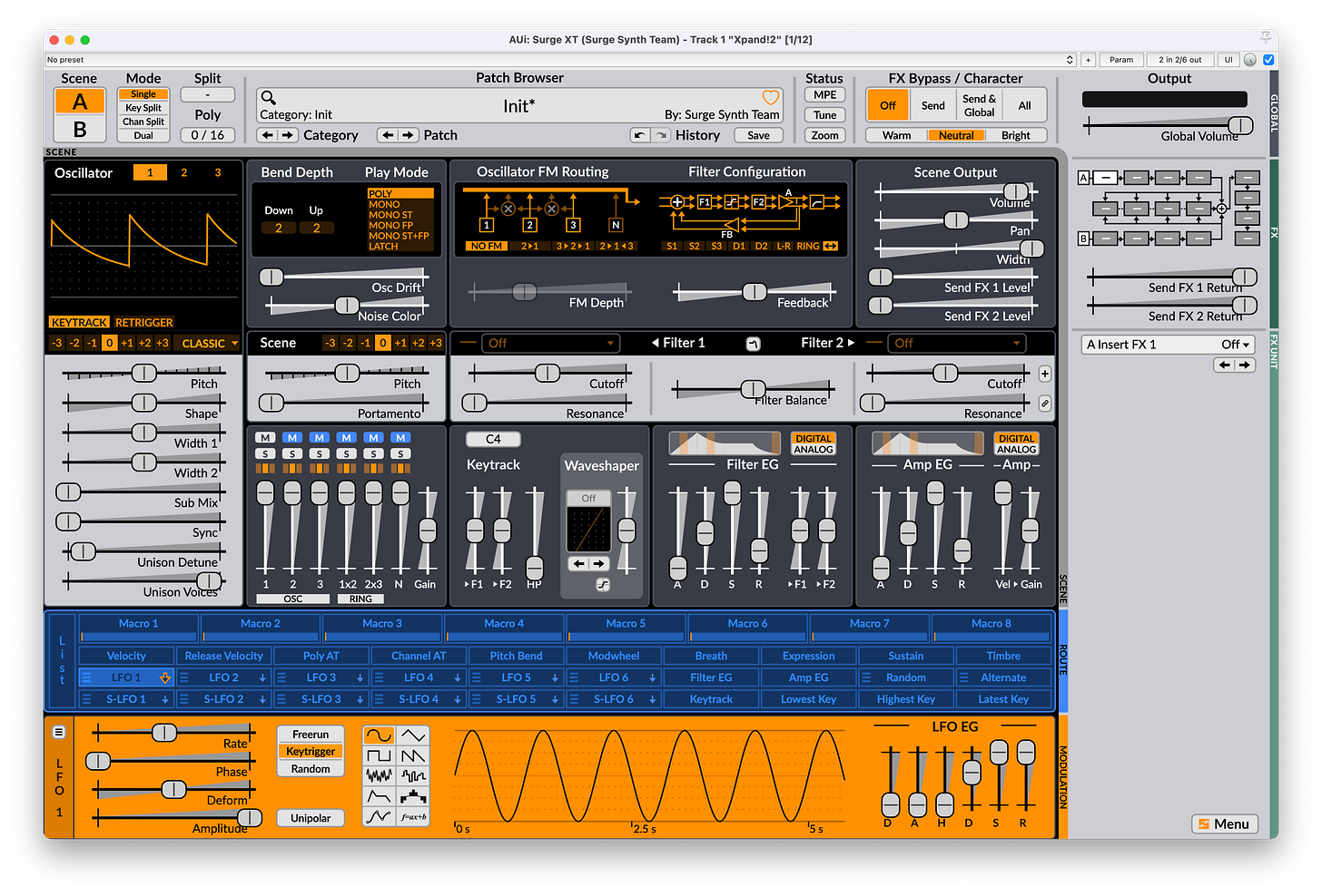 Screencapture of the GUI interface of Surge XT