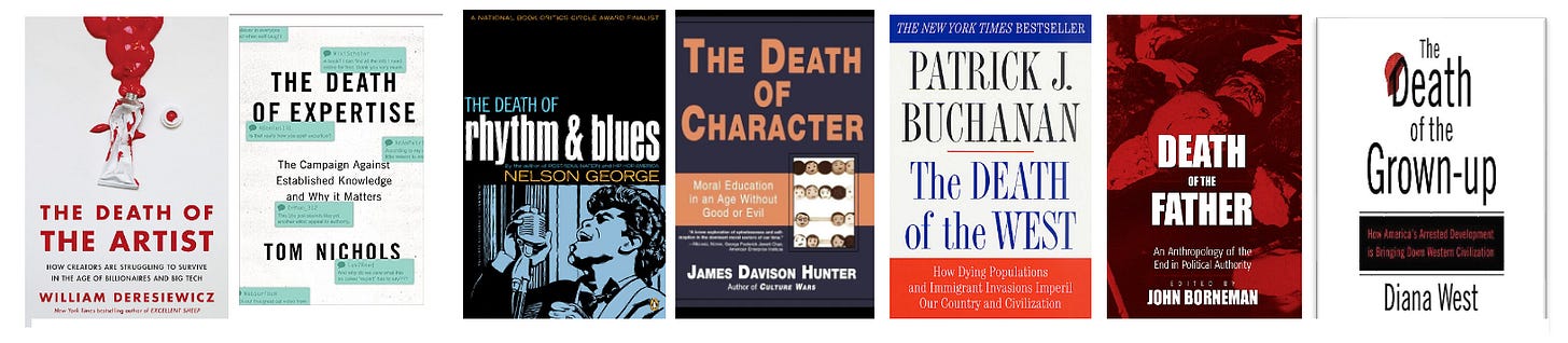 books announcing the death of something in the title