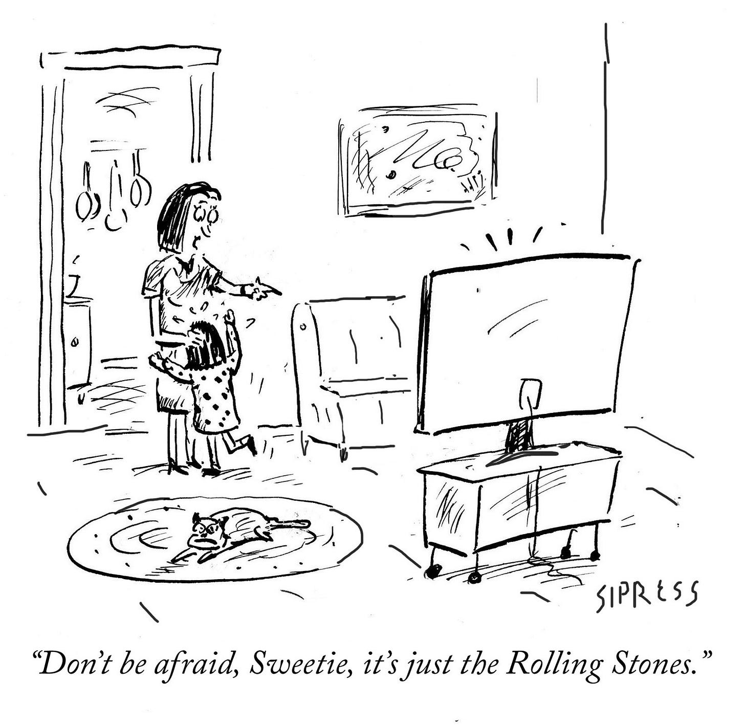 May be a black-and-white image of text that says 'တံလြ် 盛 "Don't be afraid, Sweetie, it's just the Rolling Stones." SIPRESS' May be a black-and-white image of text that says 'တံလြ် 盛 "Don't be afraid, Sweetie, it's just the Rolling Stones." SIPRESS'