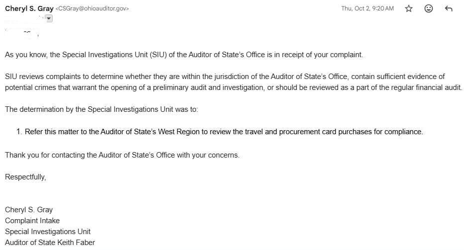 Ohio State Auditor Reviewing Expenditures By Springfield City Officials