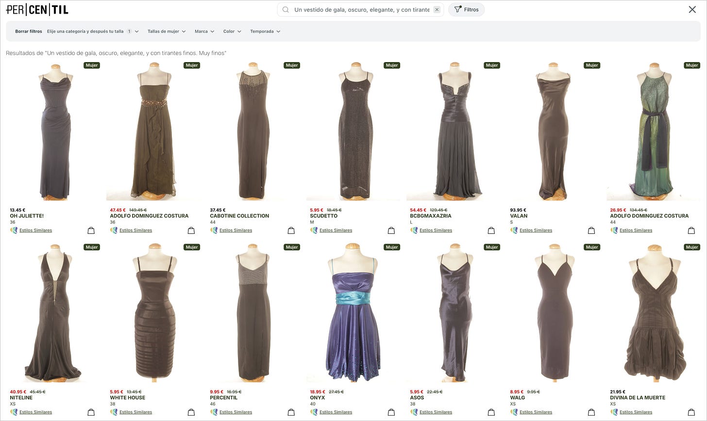Ejemplo de búsqueda conversacional en e-commerce donde la fotografía de producto es importante. 