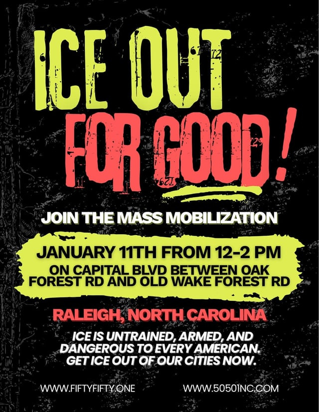r/50501NC - 🚨 RALEIGH: ICE OUT FOR GOOD! THIS SUNDAY, JAN. 11TH