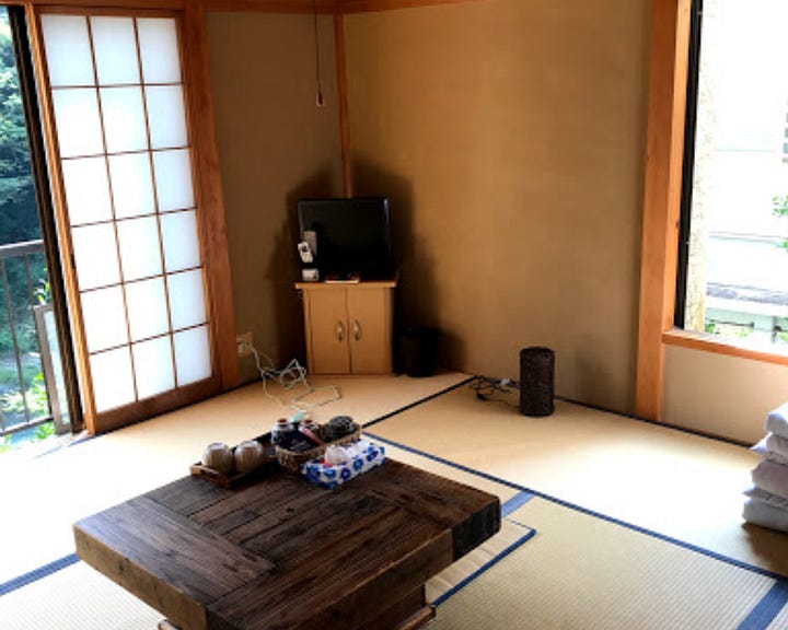 Guest house Yaokyu in Mitake, Tokyo, Japan. Japanese breakfast, nature, cats, tatami.