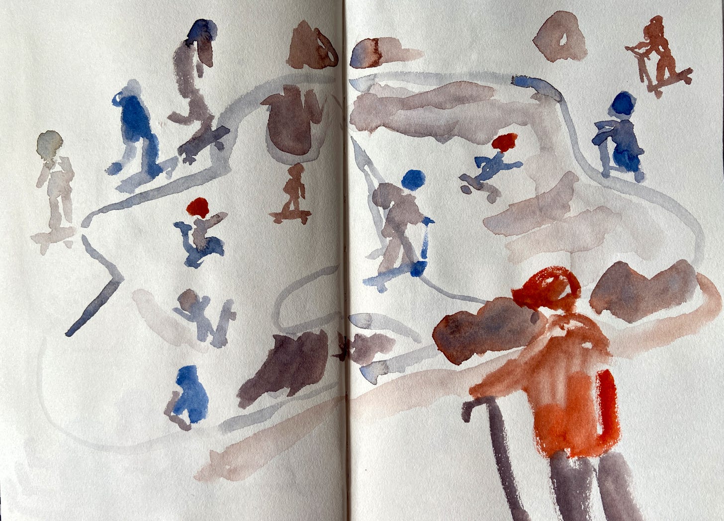 rough watercolour painting of a skate park