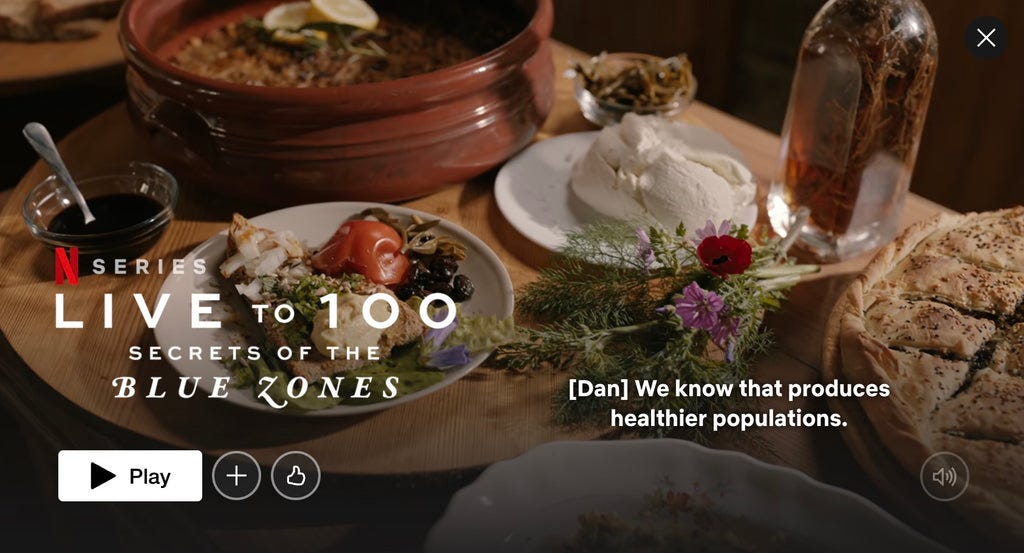 Netflix show "Live to 100: The Secrets of the Blue Zones"