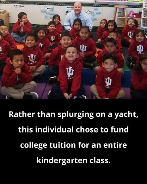 May be an image of 11 people, boat and text that says 'Adjectives Person Nouns Calendar သ်- Thing beyde ฟั ยู้ง I ឬ Rather than splurging on on a yacht, this individual chose to fund fund college tuition for an entire kindergarten class.'