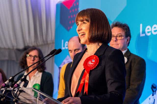 Rachel Reeves at a lectern after winning her seat