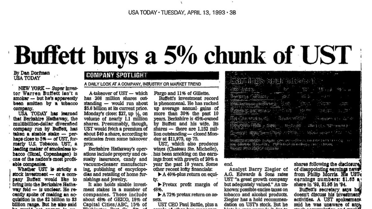 ust tobacco stock The Real Story of Buffett, Berkshire, and Tobacco