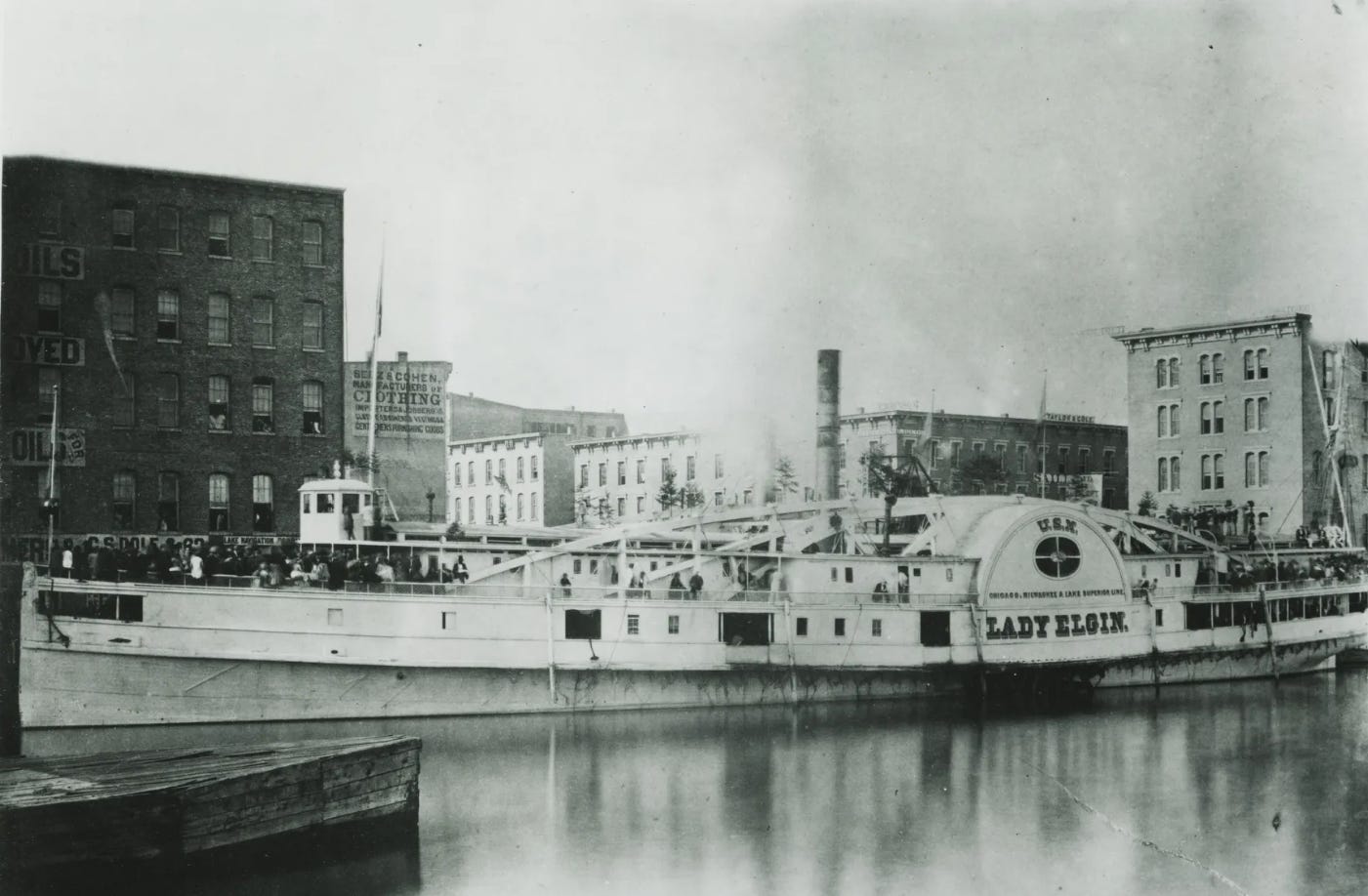 The PS Lady Elgin docked in Chicago one day prior to her sinking.