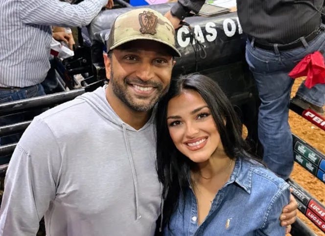 Kash Patel and Alexis Wilkins at a Professional Bull Riders event.