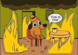I've started a new masters degree (lol don't ask) & I have felt *very* out  of my depth. I've been the living embodiment of the “this is fine” meme.  Flames all around.