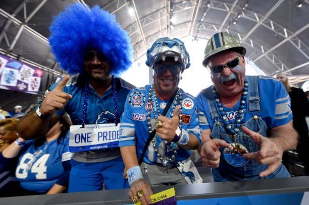 Detroit Lions fans cheer during round four of the 2022 NFL Draft on April 30, 2022 in Las Vegas, Nevada.