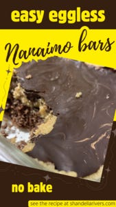 nanaimo bars pin says easy eggless nanaimo bars, no bake, and shows a picture of the nanaimo bars it makes