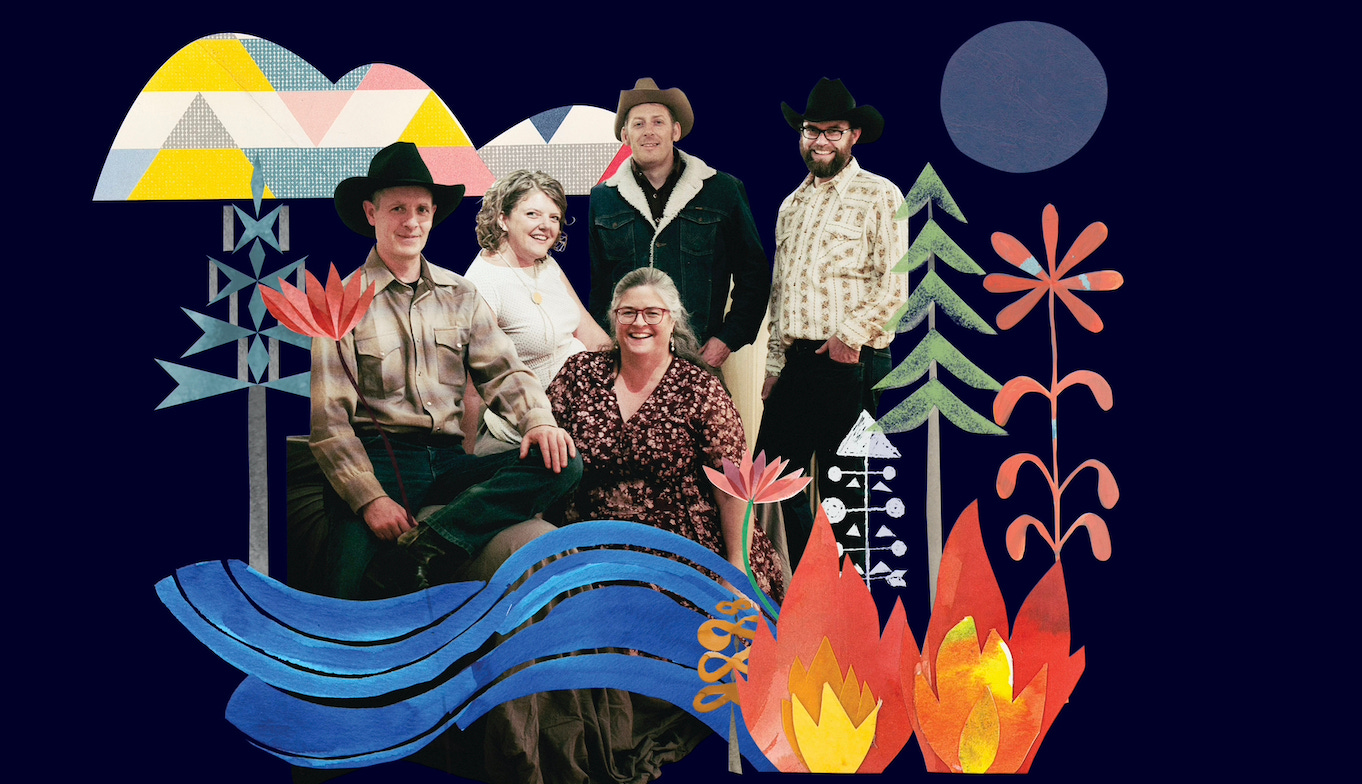 photo collage of musicians against a dark background