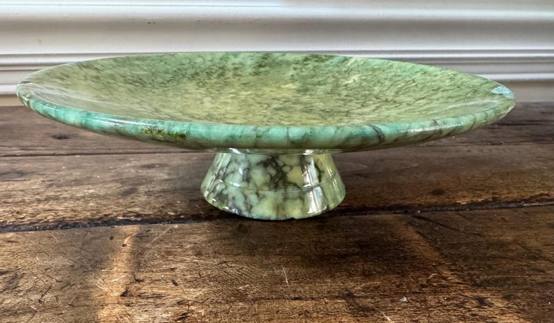 Green Alabaster Marble Italian Pedestal Bowl image 1