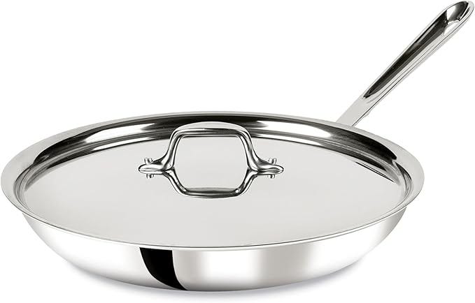 All-Clad D3 12&#34; Stainless Steel Frying pan W/Lid, 3-Ply Stainless Steel Pan, Induction, Oven Broiler Safe 600F Skillet, Professional Cookware, Silver