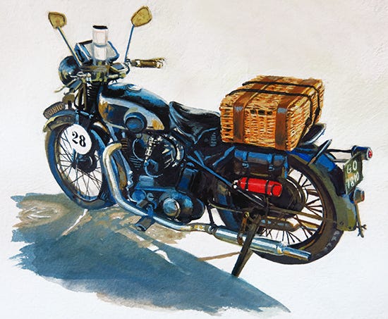 Casein Painting of Antique Motorcycle by John Hulsey and Ann Trusty