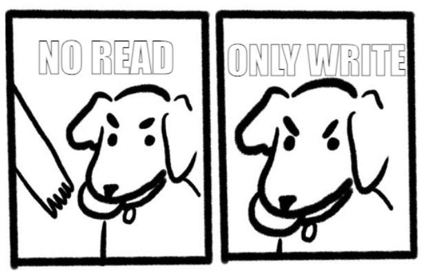 May be a graphic of dog and text that says 'NO READ ONLY WRITE' May be a graphic of dog and text that says 'NO READ ONLY WRITE'